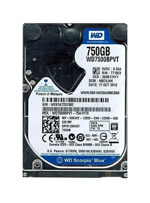 WD7500BPVT-75A1YT0 - Western Digital Scorpio Blue 750GB 5400RPM SATA 3Gb/s 8MB Cache 2.5-inch Hard Drive