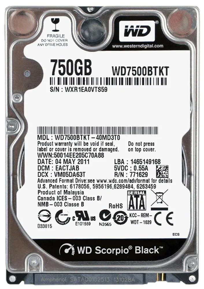 WD7500BTKT - Western Digital Scorpio Black 750GB 7200RPM SATA 3Gb/s 16MB Cache 2.5-inch Hard Drive