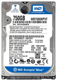 WD7500KPVT-00HT5T0 - Western Digital Scorpio Blue 750GB 5200RPM SATA 3Gb/s 8MB Cache 2.5-inch Hard Drive