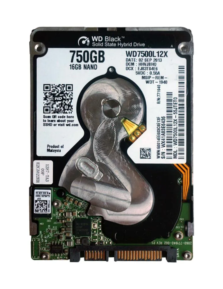 WD7500L12X-55JTET0 - Western Digital Black 750GB 5400RPM SATA 6Gb/s 16MB Cache 16GB NAND 2.5-inch Hybrid Hard Drive