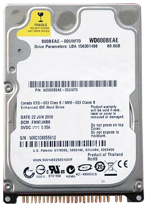WD800BEAE-00UWT0 - Western Digital Scorpio Blue 80GB 5400RPM ATA-100 2MB Cache 2.5-inch Hard Drive