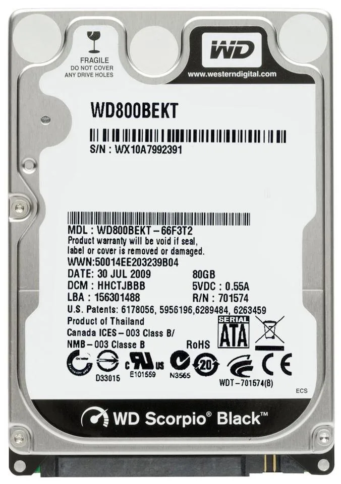 WD800BEKT - Western Digital Scorpio Black 80GB 7200RPM SATA 3Gb/s 16MB Cache 2.5-inch Hard Drive