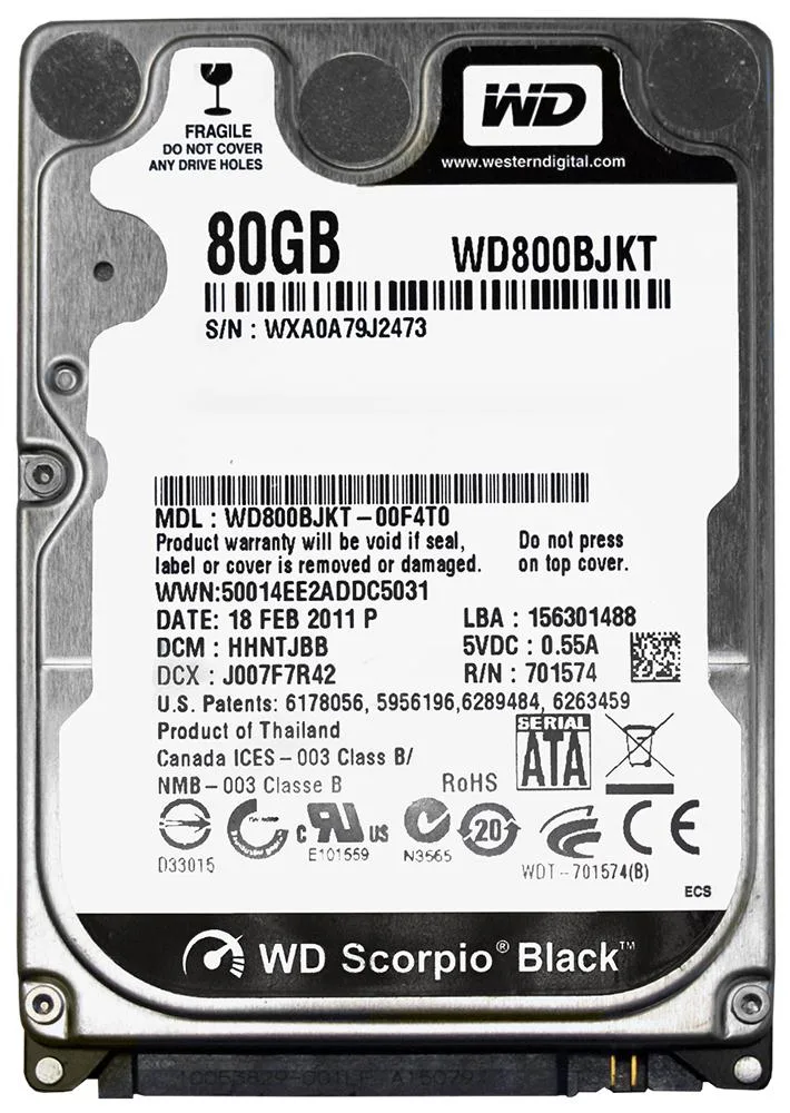 WD800BJKT-00F4T0 - Western Digital Scorpio Black 80GB 7200RPM SATA 3Gb/s 16MB Cache 2.5-inch Hard Drive