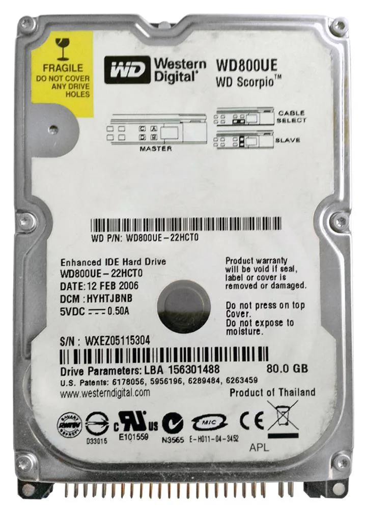 WD800UE - Western Digital Scorpio 80GB 5400RPM ATA-100 2MB Cache 40-Pin 2.5-inch Hard Drive