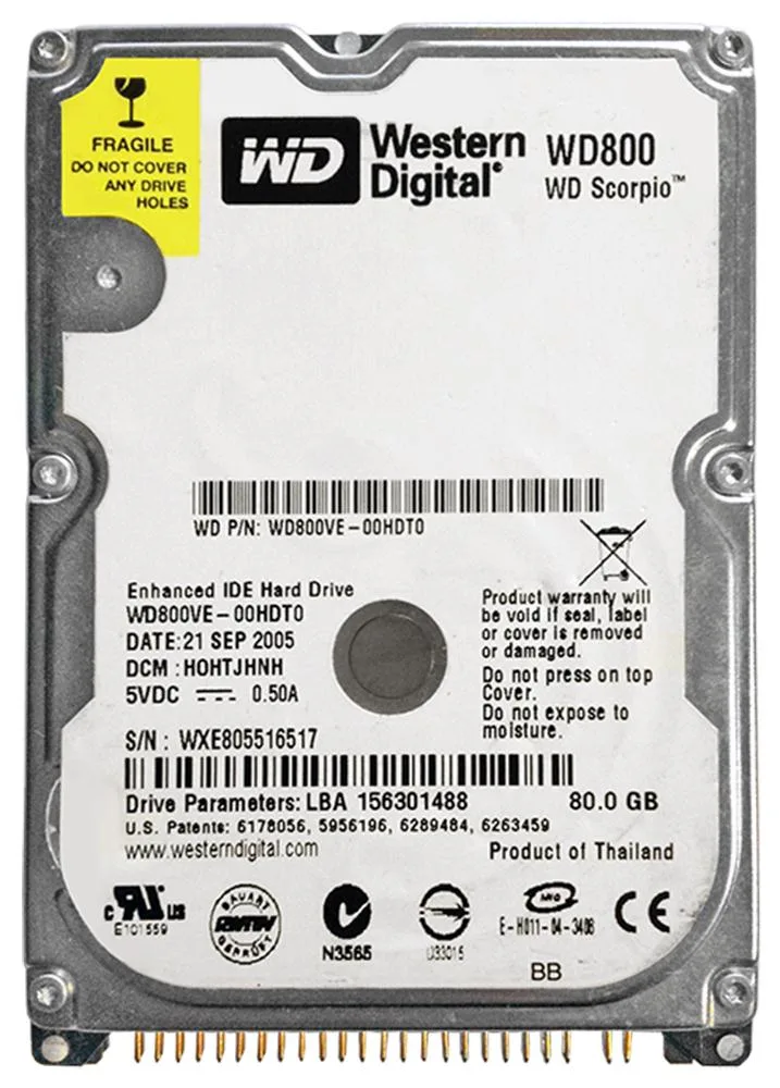 WD800VE-00HDT0 - Western Digital Scorpio 80GB 5400RPM ATA-100 8MB Cache 2.5-inch Hard Drive