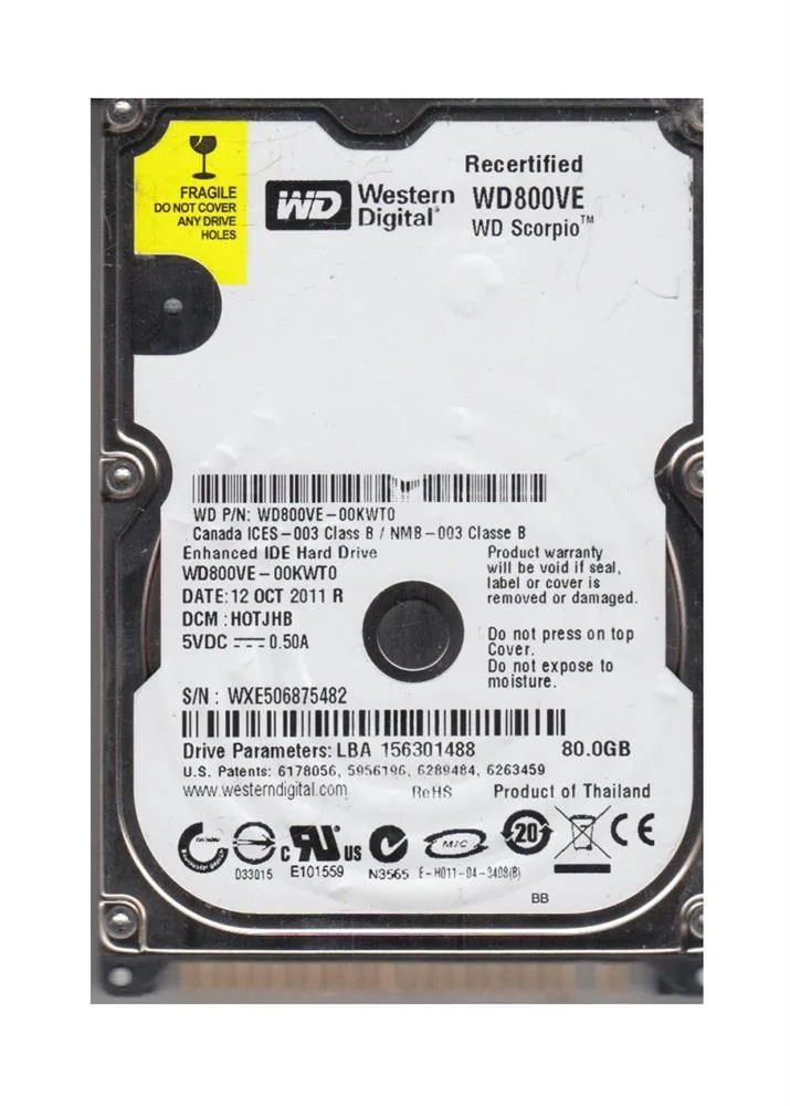 WD800VE-00KWT0 - Western Digital Scorpio 80GB 5400RPM ATA-100 8MB Cache 2.5-inch Hard Drive