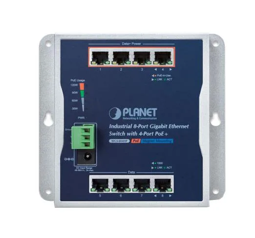 WGS-804HP - Planet 8 x Ports 10/100/1000Base-T Wall Mounted Gigabit Ethernet Switch with 4 x Portss PoE+