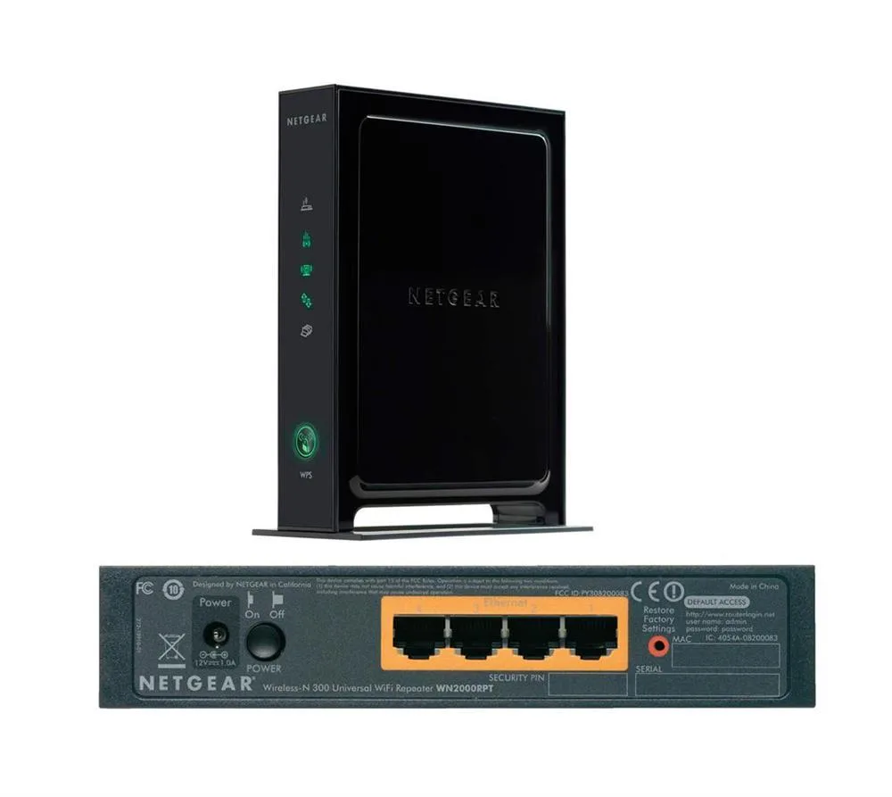 WN2000RPT-100PES - Netgear WN2000RPT Wireless Range Extender 300Mbps IEEE 802.11n (draft) 4 x Network -