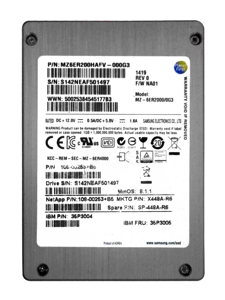 X448A-R6 - NetApp 200GB SAS 6Gb/s 3.5-inch Solid State Drive for FAS2220 Network Storage Server