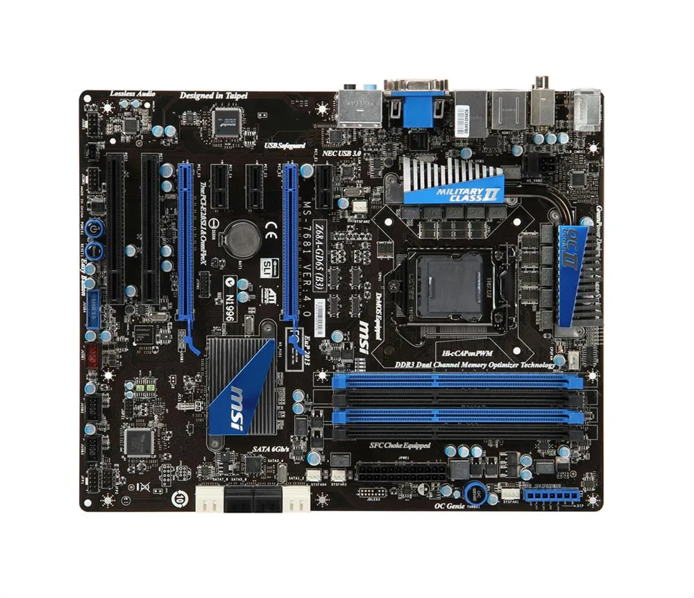 MSI Z68A-GD65(B3) Z68A-GD65 (B3) Desktop Motherboard Intel Socket H2 LGA-1155 ATX 1 x Processor Support 32GB DDR3 SDRAM Maximum RAM SLI, CrossFireX Support Serial ATA/300, Serial ATA/600 Yes Controller No 2 x PCIe x16 Slot 2 x USB 3.0 Port Yes