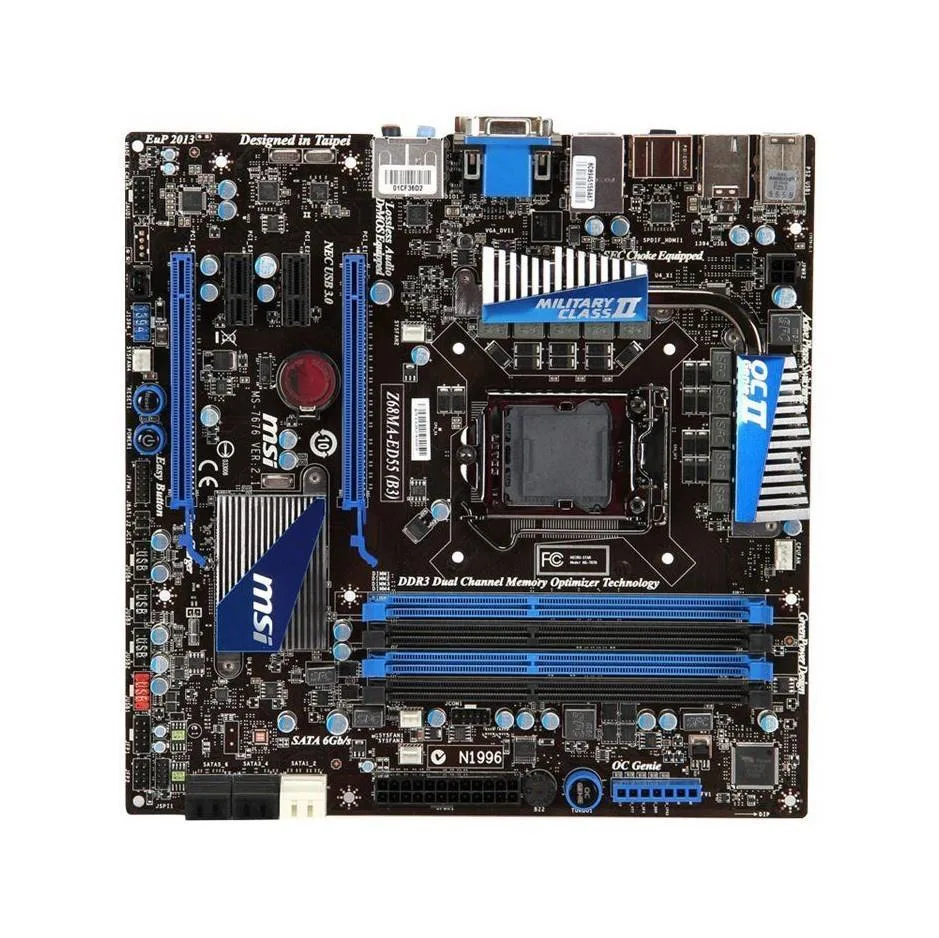 MSI Z68MA-ED55(B3) Z68MA-ED55 (B3) Desktop Motherboard Intel Socket H2 LGA-1155 Micro ATX 1 x Processor Support 32GB DDR3 SDRAM Maximum RAM CrossFireX Support Serial ATA/600, Serial ATA/300 Yes Controller Yes 1 x PCIe x16 Slot 2 x USB 3.0 Port Yes